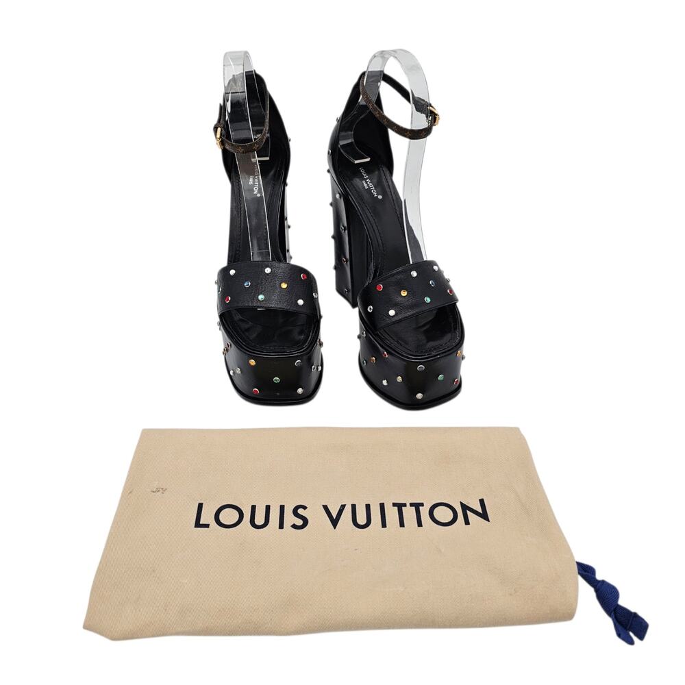 Louis Vuitton Monogram Platform Block Heel Sandal Black Crystal Stud Size 39 9 - Picture 2 of 15